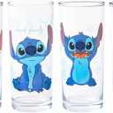 Silver Buffalo Disney Lilo and Stitch Blue Floral 4pc Tumbler Glass Set, 10-ounces