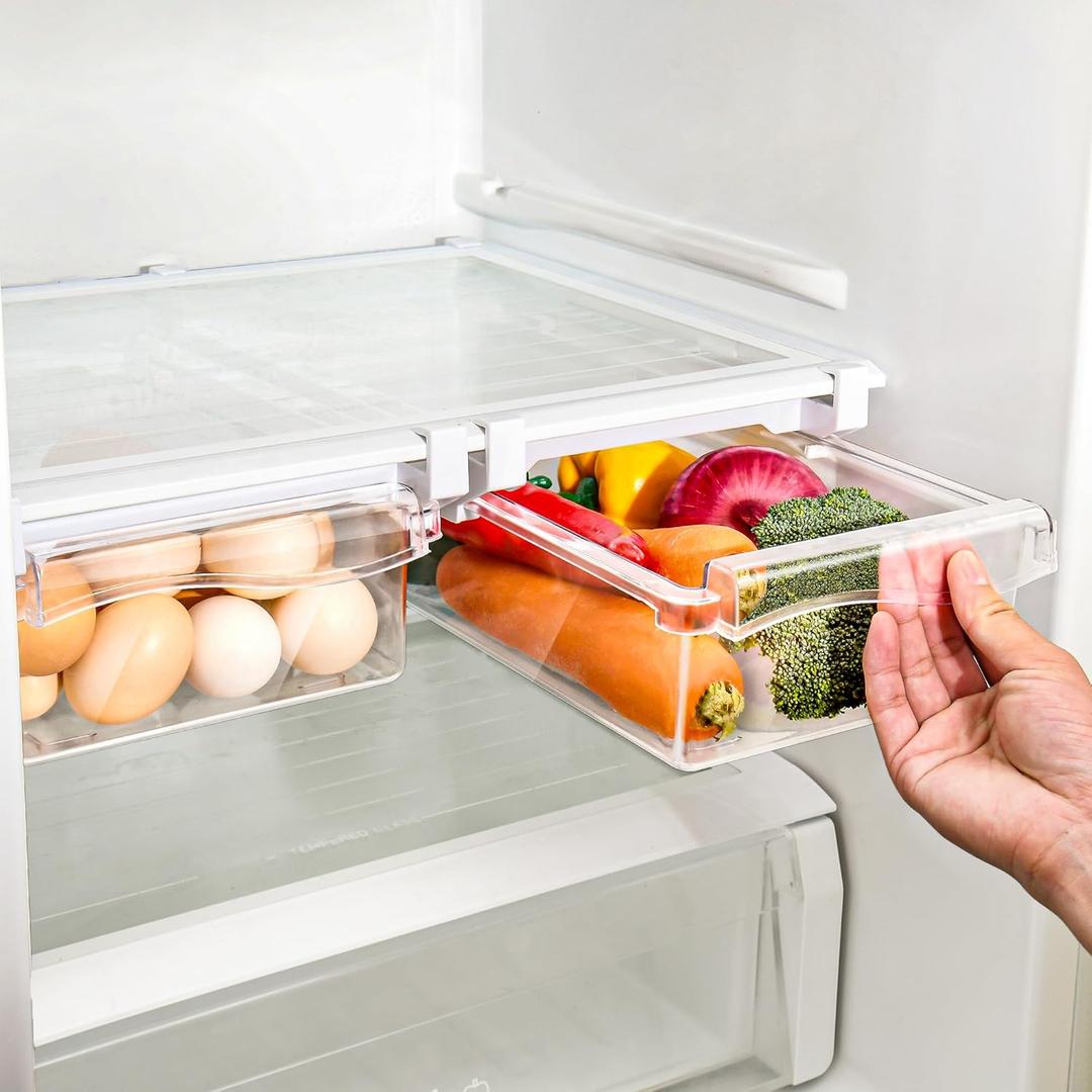 2 Pcs Clear Fridge Drawer Organizers, Refrigerator Storage Container for Deli Meat Lunch Meat Cheese Yogurt Can Fruit Vegetable, Refrigerator Shelves Under Shelf Drawer, Pull Out Accessories