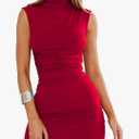 OWIN Women's Sexy Summer Casual Mock Neck Dresses Sleeveless Ruched Bodycon Cocktail Party Mini Dress L