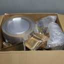 WELLIFE 600pc Gold Trim Plastic Dinnerware Set for Party: 100 Dinner Plates, 100 Dessert Plates, 300 Cutlery, 100 cups