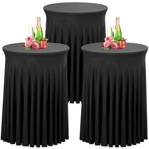 Babenest 28"x 43" Round Cocktail Table Skirt, 2 Pack Spandex Stretch Round Tablecloths Natural Wavy Drapes, Fitted High Top Bar Cocktail Table Covers for Wedding Party Birthday Banquet (Champagne)