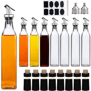 8 Pack 17oz Olive Oil Dispenser Bottle,Oil Dispenser for Kitchen, Cooking Oil Dispenser,Vinegar Cruet Bottle,Clear Cruet with Pourers and Corks