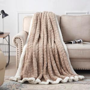 Sherpa Fleece Throw Blanket-3D Stylish Design, Thick and Warm Blanket for Winter, Soft and Fuzzy Throw Blanket for SofaSoft, Plush, Fluffy, Fuzzy, Warm, Cozy, Thick(60x80 Inches, Beige)