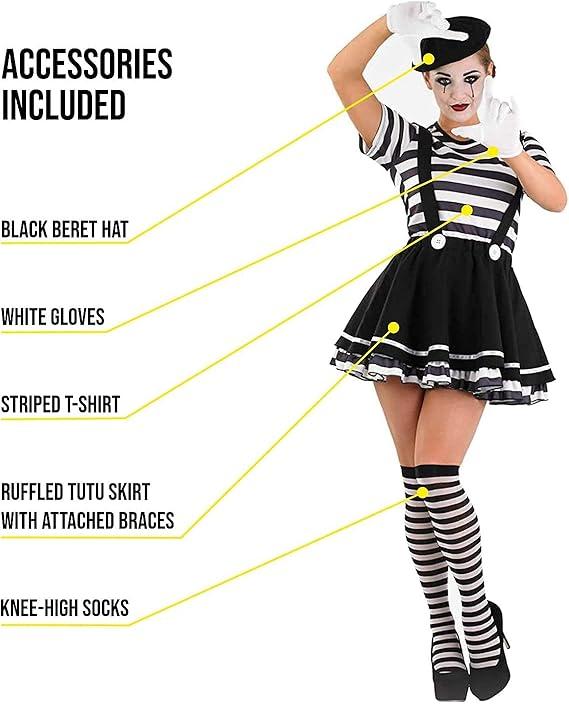 HGps8w Womens 4 Pcs Halloween Costume Suspenders A-Line Pleated Skirt Striped Top Thigh High Socks Gloves Cosplay Outfits M