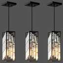 Black Pendant Lights Kitchen Island 3 Pack, Mini Crystal Chandeliers, Modern Pendant Lights Ceiling Lighting Fixtures for Kitchen Island, Dinning Room, Bedroom