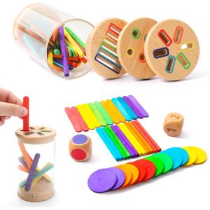 Montessori Wooden Color & Shape Sorting Toy Set for 1-3 Year Old Learning Fine Motor Skills & Color Recognition Educational Sensory Matching Games for Preschool Kids Safe, Durable Gift for Boys Girls