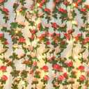 MARTINE MALL Flower Garland Rose Vines, 2 Strands 16.5Ft Flowers Vines for Bedroom with 16.5 Ft/50 LED String Lights, Hanging Flower Vines Floral Garland Decorations for Room Table Wedding Decor, 2 Packs