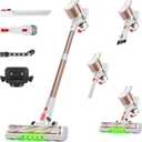 Cordless Vacuum Cleaner, 500W/40Kpa Vacuum Cleaners for Home, Stick Vacuum Cordless with LED Display, Anti-Tangle & Wall Mount, 8 in 1 Lightweight Vacuum for Hard Floors Pet Hair (Gold)