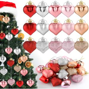 30Pcs Heart Ornaments,Pink and Red Heart Shaped Valentine's Day Tree Decorations for Wedding,Birthday
