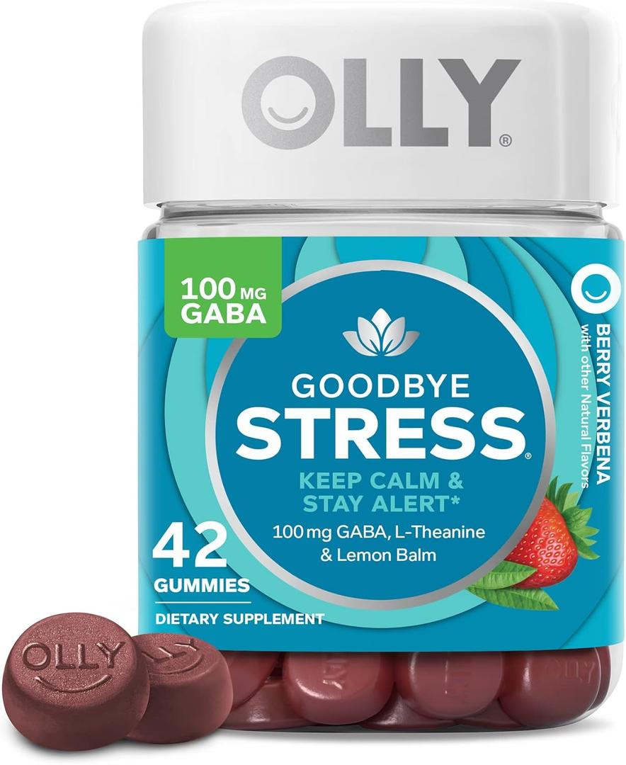 OLLY Goodbye Stress Gummy, GABA, L-Theanine, Lemon Balm, Stress Relief Supplement, Berry - 42 Count, Best Before: 04/26
