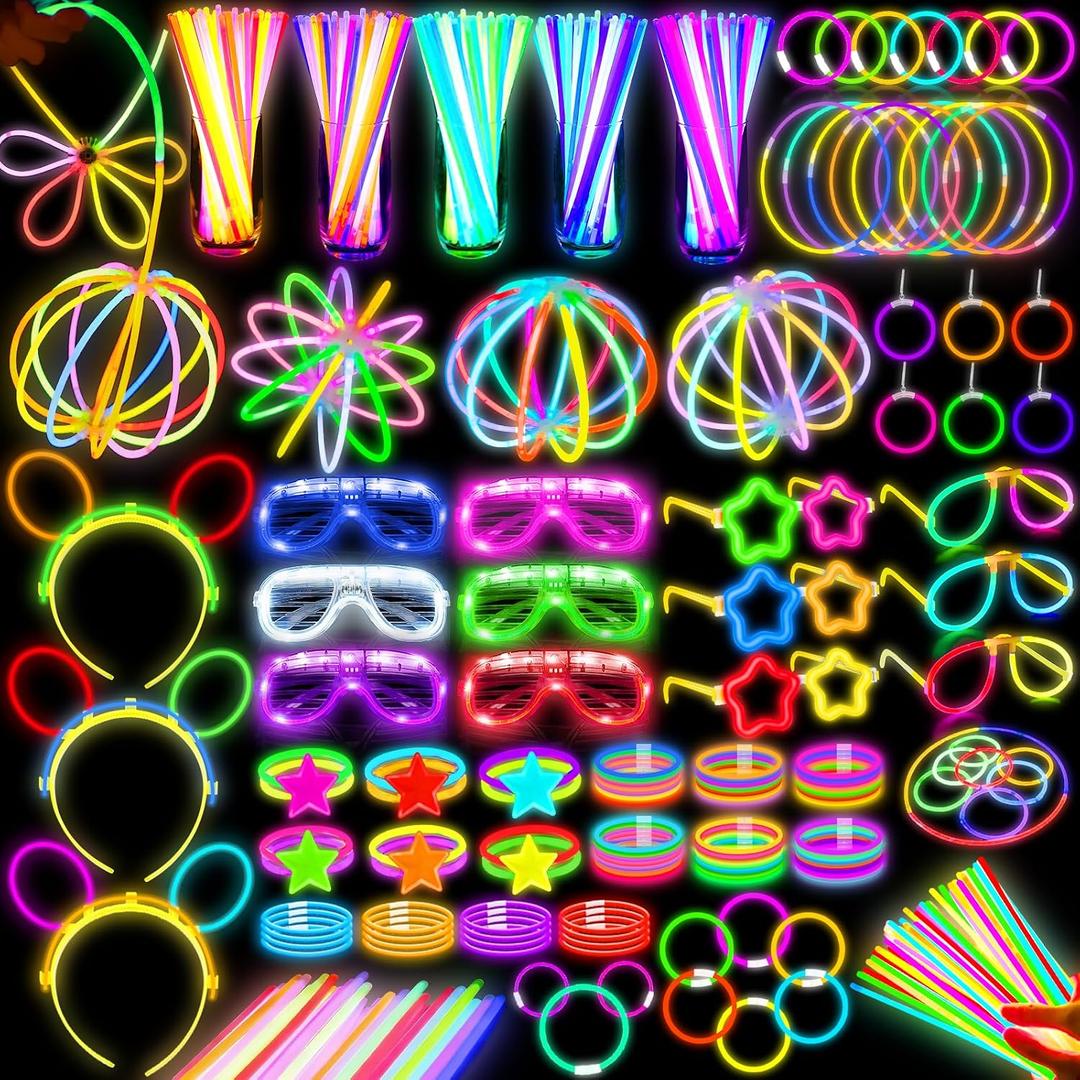 242PCS Glow Sticks, Glow in the Dark Party Favors Party Supplies for Adults Glow Sticks Bulk & Connectors Light Up Glasses Headbands Bracelets Necklace Earrings for football Birthday Wedding Patriotic