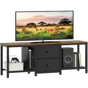 YATINEY TV Stand for TVs up to 55", Entertainment Center with 2 Fabric Drawer, Media Console with Shelves, Television Stands for Living Room, Bedroom, Rustic Brown and Black DS02BR