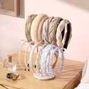 2 x Headband Holder Organizer Two-Tier with Marble Base: Jewelry Display for Women, Hair Accessories Storage Stand Scrunchie Necklace rack for Girls, for Bathroom, Vanity, Dresser, White