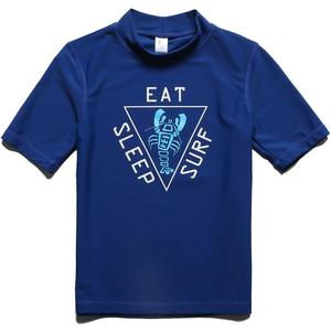 PHIBEE Boys' Short Sleeve Rash Guard Shirt UPF 50+ Sun Protection Swimwear (Blue)