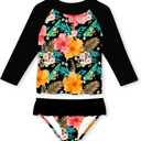 Funnycokid Girls Rash Guard Swimsuit Set Long Sleeve Bathing Suit Two Piece 2-10 Years (7-8 Years, Floral Black 01)