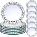12 Pcs 12 Pcs Silver Mirrored Glass Charger Plates 13", Square Diamond Rim
Round Mirror for Wedding Dinner Tables Decoration, Crystal Diamond Edge Settings for Birthday Halloween Christmas Party Event