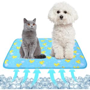 NACOCO Summer Pet Cooling Mat - Cat Dog Cushion Pad Sleeping Cool Ducks Comfortable Soft for Pets Kids and Adults(Blue Duck, S) (S: 15.5'' x 19.5'')