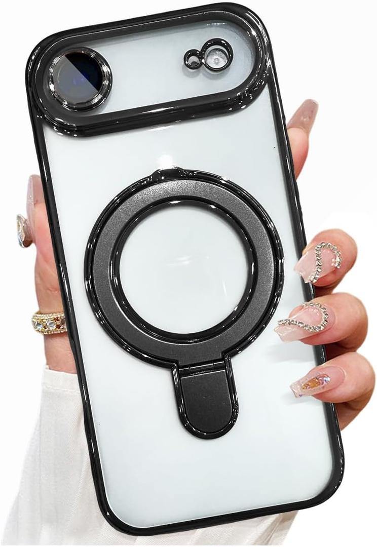 Magnetic Ring for iPhone Air Case Kickstand, Compatible with MagSafe, Built-in Camera Lens Protector,Shockproof Phone Case for iPhone 17 Air 6.5"- Black