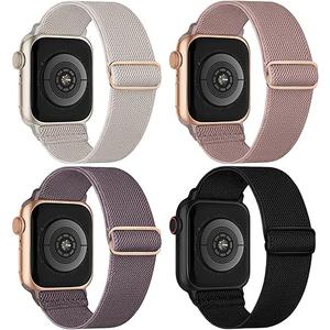 4 Pack Stretchy Solo Loop Compatible with Apple Watch Bands Women Men, Sport Nylon Elastic Straps Wristbands for iWatch
