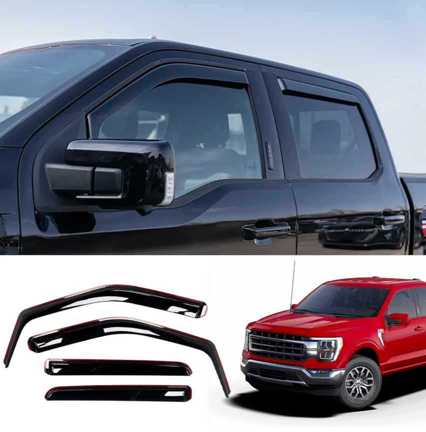 Extended Visor Rain Guards Compatible with 2015+ F150 2017+ Raptor F-250 F-350 F-450 F-550 Super Duty SuperCrew Front and Rear in-Channel Window Visors Wind Deflectors 4PCS Accessories