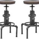 Topower Antique Vintage Industrial Barstool Solid Wood Water Pipe Fire Hydrant Design Cafe Coffee Industrial Bar Stool Set of 2, Silver