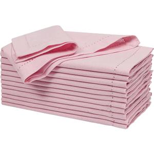 Ramanta Home Pink Cloth Dinner Napkin Set of 12-18x18 Inch, Easter Premium Cotton Linen Flax Hemstitched Napkins for Spring Decor Wedding, Party, Kitchen | Soft Durable Washable for Everyday Use