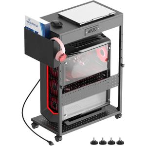 PC Stand with Charge Station,Computer Tower Stand on Wheels, Black