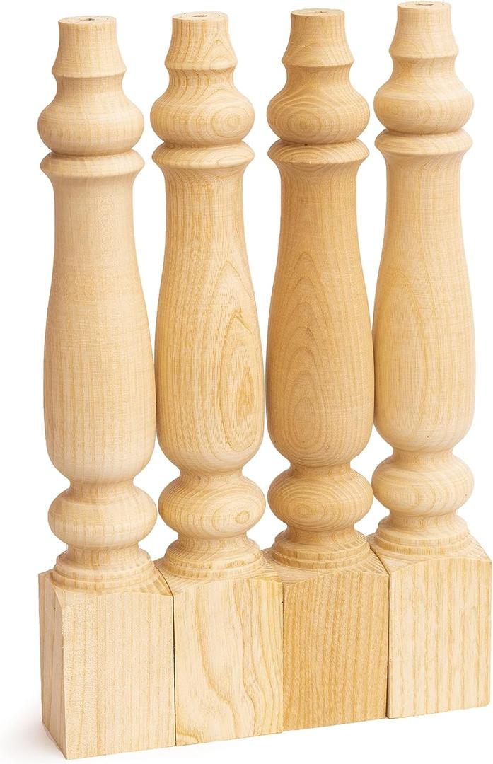 decorluxes Unfinished Farmhouse Bench Legs Dining Table, Coffee Table Rustic Turned Style Leg - Set of 4 - Dimensions: 2.16" x 14"- Easy to Paint (14 inch)