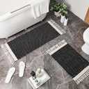 Breling Bath Mat Set of 2 Boho Fluffy Absorbent Microfiber Rugs Non Slip Non Skid Bath Mats for Bathroom Floor Tub and Shower, Washable, Ultra Soft, Quick Dry (32 x 20 Plus 24 x 17 - Inches)