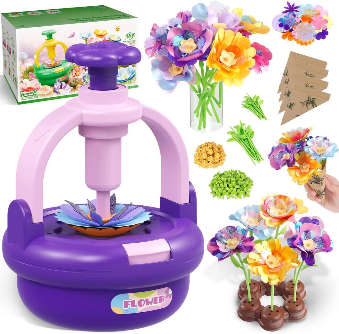 Arts and Crafts Kit for Kids Ages 4-8, Fabric Flower Bouquet Toys, DIY Flower Market Toys, Build Your Flower Bouquet, Educational Christmas Birthday Gifts for 3 4 5 6 7 8 9 Year Old Girls-Purple