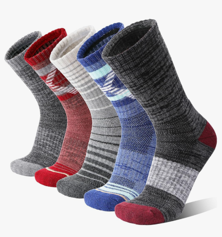 5 Pairs Merino Wool Hiking Socks Thermal Winter Warm Moisture Wicking Cushion Outdoor Socks for Women & Men