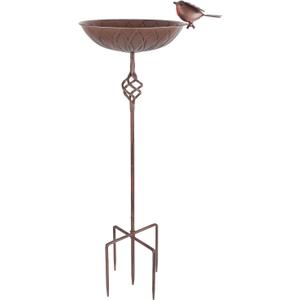 Metal Bird Bath for Outside, Hand-Painted Outdoor Birds Baths Water Bowl with Stake for Garden Patio Yard Lawn Decor, 27.6" H Bird Feeder with 5 Prongs Base, Vintage Freestanding Birdbaths & Birdfeeder (Rustic Brown)