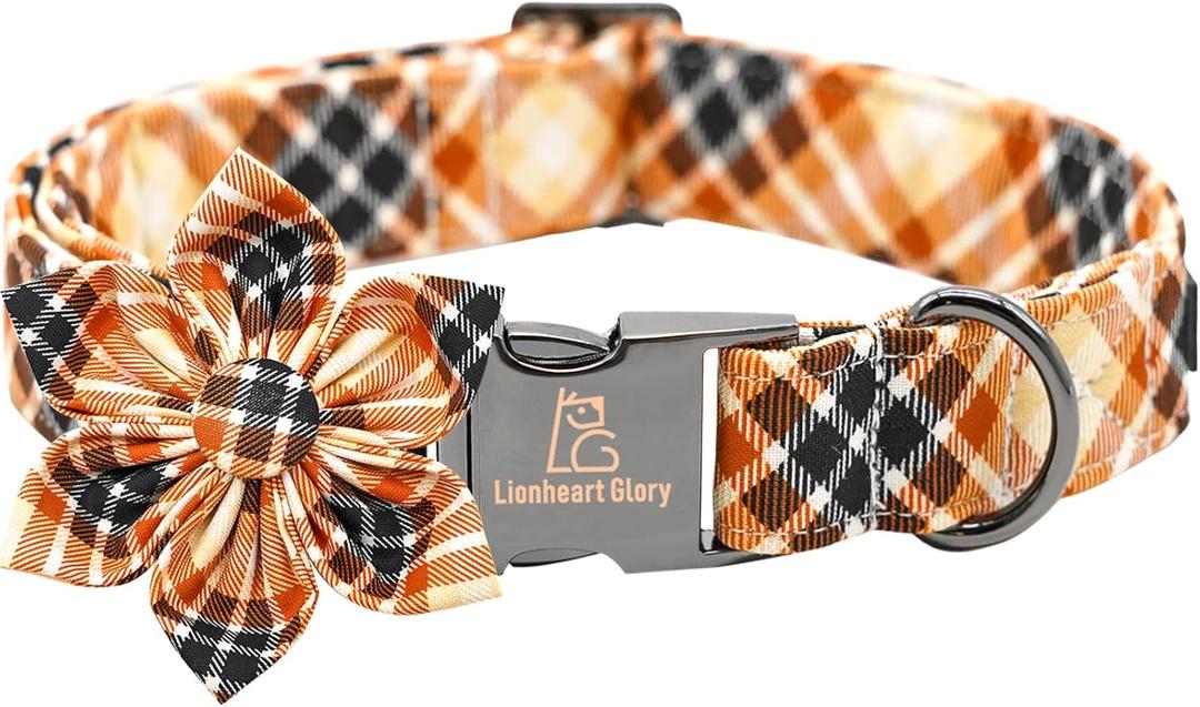 Lionheart glory Dog Collar with Flower Fall Dog Collars Halloween Plaid Dog Collar Flower Female Male Pet Collar Dogs Collar Flowers Duty Adjustable Dog Flower Collars for Large Dogs (Large (Pack of 1)