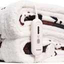 Cow Print Electric Blanket Heated Throw Blanket with 3 Heat Settings & 4-Hour Auto Shutoff, Fast Heating, Soft Flannel & Sherpa Fleece, Machine Washable, 50 x 60 Inches (Beige Cow Stripes, Throw)