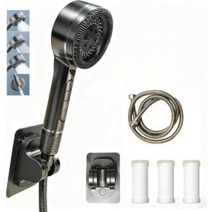 High Pressure IonDrops Filtered Shower Head - Water Softener Filter for Hard Water, 4 Spray Modes with ON/OFF Switch, 59" Hose for Pet Bath & Power Cleaning (Gray)