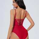 SUUKSESS Women One Piece Tummy Control Swimsuit Crisscross Backless Bathing Suit (Red, XL)