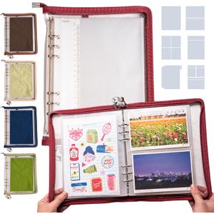 Navy Peony Wander Keeper Stationery Binder (Bordeaux Wine) - True A5/A6 Sleeves, Curated Travel Colors, Durable Zipper Organizer - for Stickers, Postcards, Photo Cards