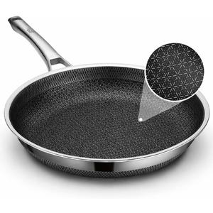 Frying Pan, 9.8 Inch Hybrid Non Stick Stainless Steel Skillets, Dishwasher Induction Oven Broiler Safe, Non Toxic Chef's Pan, PFOA Free Cookware