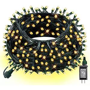 Dazzle Bright Christmas String Lights, Connectable Waterproof String Lights Green Wire with 8 Modes, Christmas Decorations for Indoor Yard Garden (Warm White, 300 LED)