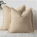 MIULEE Decorative Throw Pillow Covers Neutral Linen Fringe Throw Pillows Set of 2 Beige Boho Farmhouse Cushion Covers with Tassels for Couch Sofa Bed Living Room Spring Home Decor 16x16 Inch