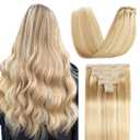 Sisily Clip in Hair Extensions Real Human Hair, Premium Human Hair Clip in Extensions Dirty Blonde to Bleach Blonde Highlight, Soft Straight Hair Extensions Real Human Hair Clip ins 7PCS 18 Inch