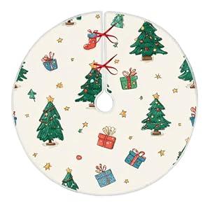 Christmas Tree Skirt 47.2 Inch Blue Green Round Santa and Pine Forest Pattern Merry Christmas Design Holiday Decoration for Xmas Tree Skirt Home Living Room Decor (Colorful889)