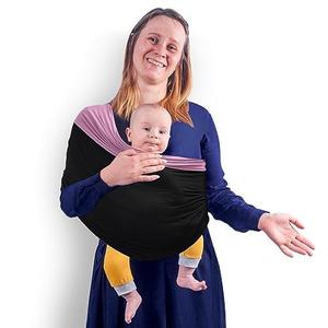 Baby Wrap Carrier, Unisex Baby Carrier, Lightweight & Ultra Soft, Easy to Wear Baby Wrap, Perfect for Newborn Toddlers (Large, Plum/Black)