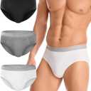 YESWEL Incontinence Underwear for Men, Washable Leak-Proof Reusable Heavy Flow, Cotton Briefs, 3 Pack (Medium)