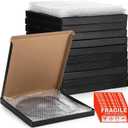 Janlaugh 10 Sets Vinyl Record Mailers 12.8x12.8 x 1.1"shipping Boxes Simple Fold Corrugated Cardboard Box with Fragile Stickers and Bubble Bags for Packing Shipping Moving Storage Mailing (Black)