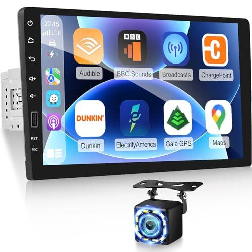 9inch Single Din Touchscreen Car Stereo Compatible with Wireless Carplay and Android Auto, Bluetooth Car Radio with Backup Camera, AM/FM/RDA Radio, Mirror Link, IPS Screen