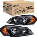 Nilight Headlight Assembly Compatible with 2006 2007 2008 2009 2010 2011 2012 2013 2014 2015 2016 Impala 06 07 Monte Carlo Replacement Black Housing Amber Reflector