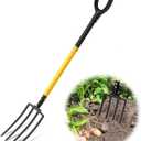 Pitch Fork, 4 Tine Heavy Duty Garden Fork with Ergonomic No-Slip D-Grip Handles, 45 Inches Long Handle Spading Fork, Perfect for Gardening Digging, Land Management, Yard work, Farming (Black)