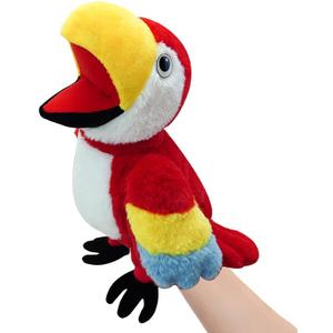okegztoa Puppets Parrot Hand Puppet,13.8" Animal Puppets Hand Puppets Bird Stuffed Animal Hand Puppets for Kids with Movable Mouth,Puppet Plush Multi-Color Toys Bird Puppet Role Play Teaching(Red)