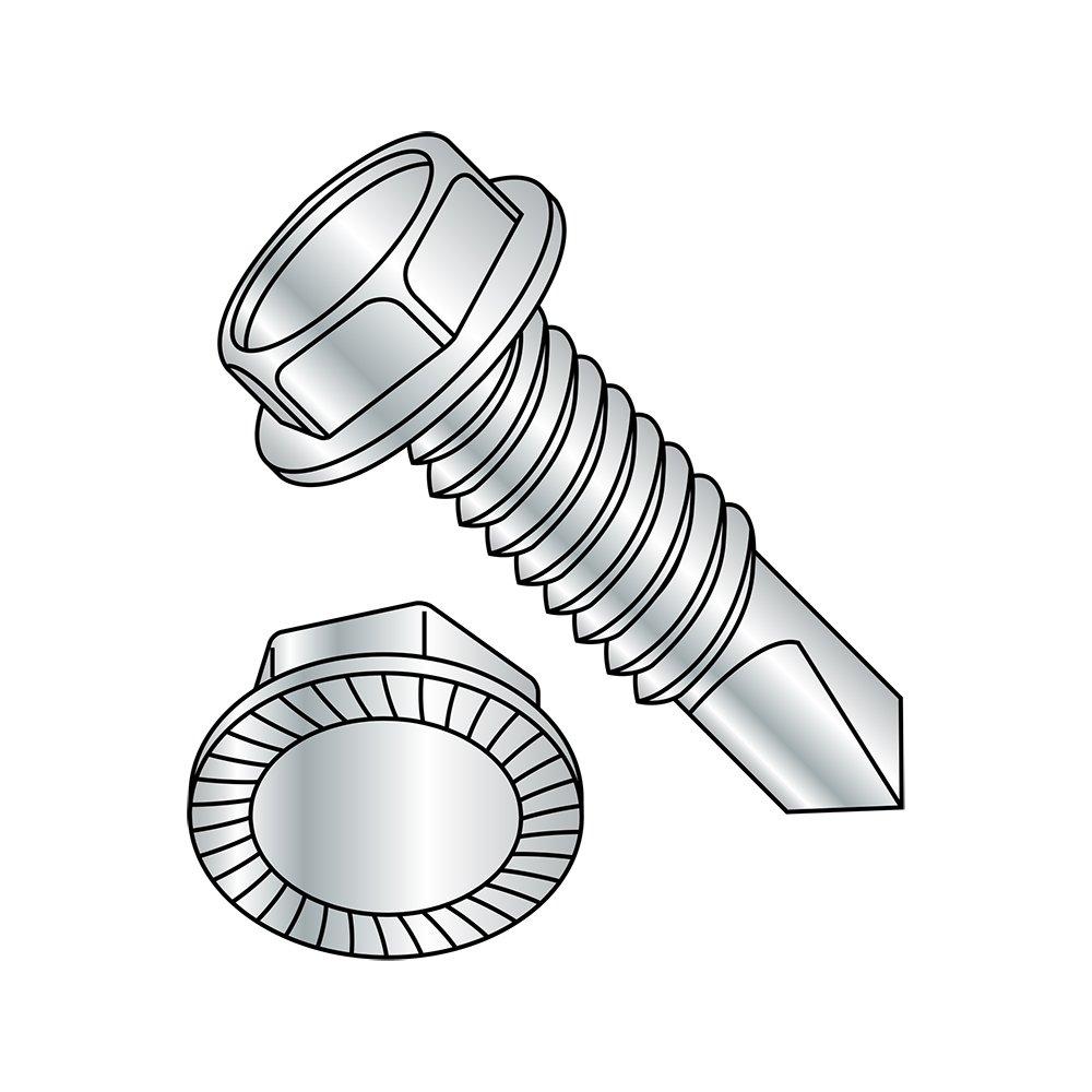 Small Parts 0808KWSMS Steel Self-Drilling Screw, Zinc Plated Finish, Serrated Hex Washer Head, Hex Drive, #2 Drill Point, #8-32 Thread Size, 1/2" Length (Pack of 100)